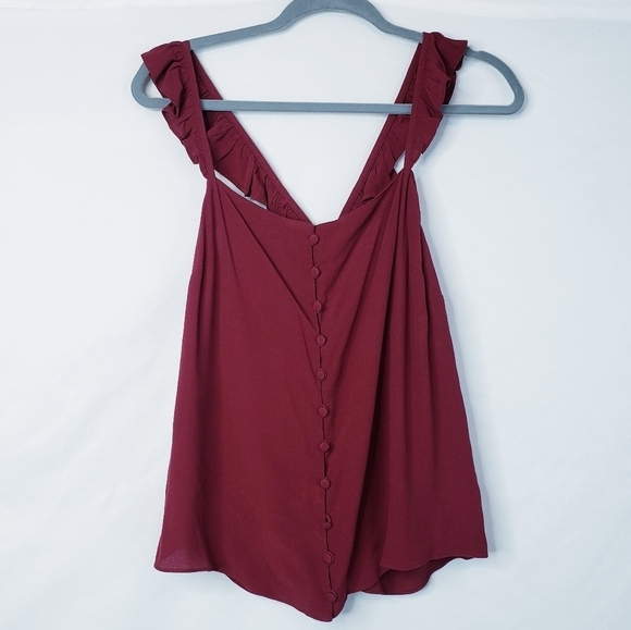 NWT Madewell Ruffle Strap Cami Tank Top Burgundy - Picture 2 of 7